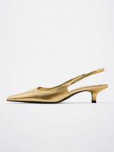 Metallic Gold Pointy Kitten Heel Slingback Pumps